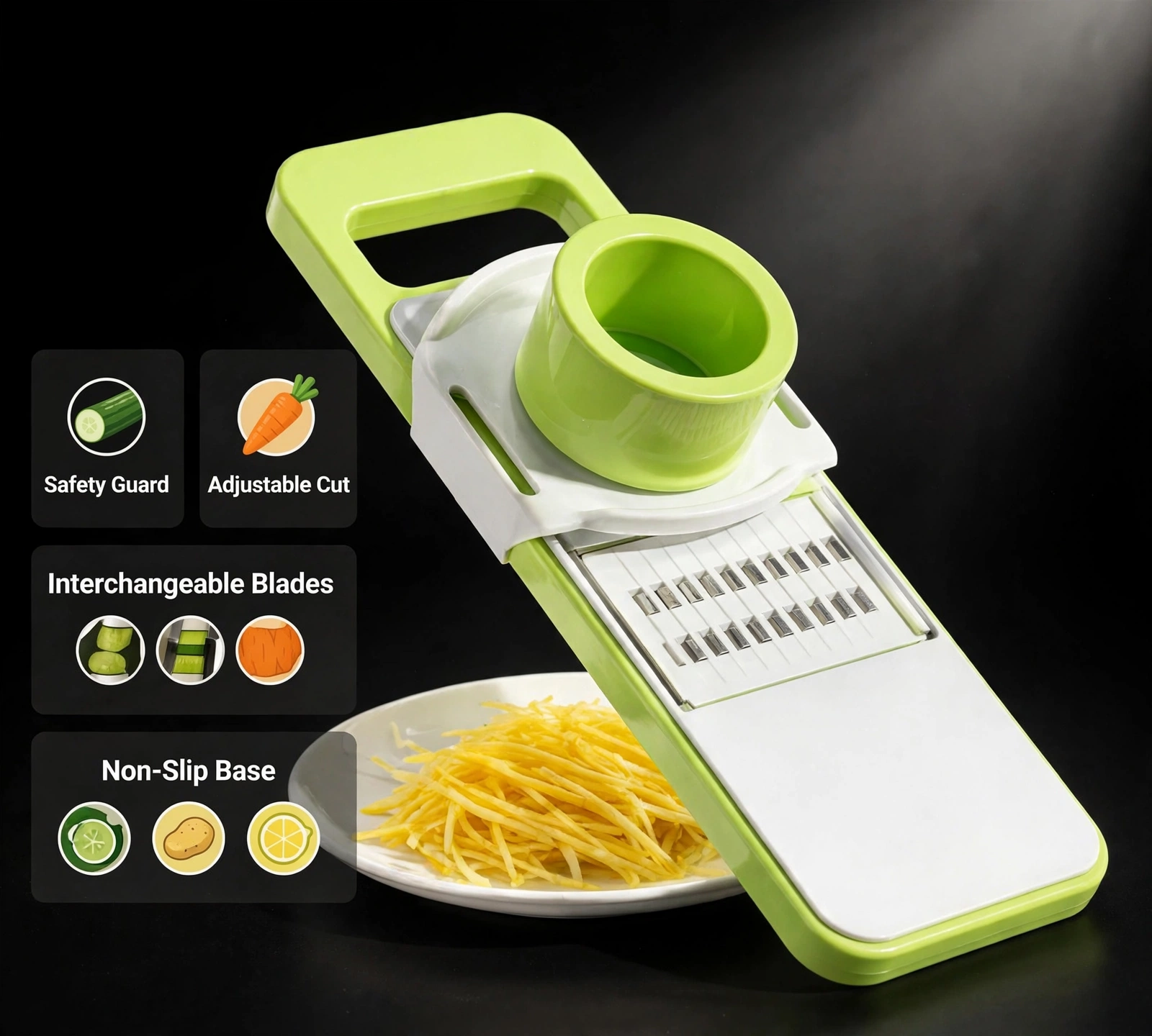 Green multi-function vegetable slicer and grater